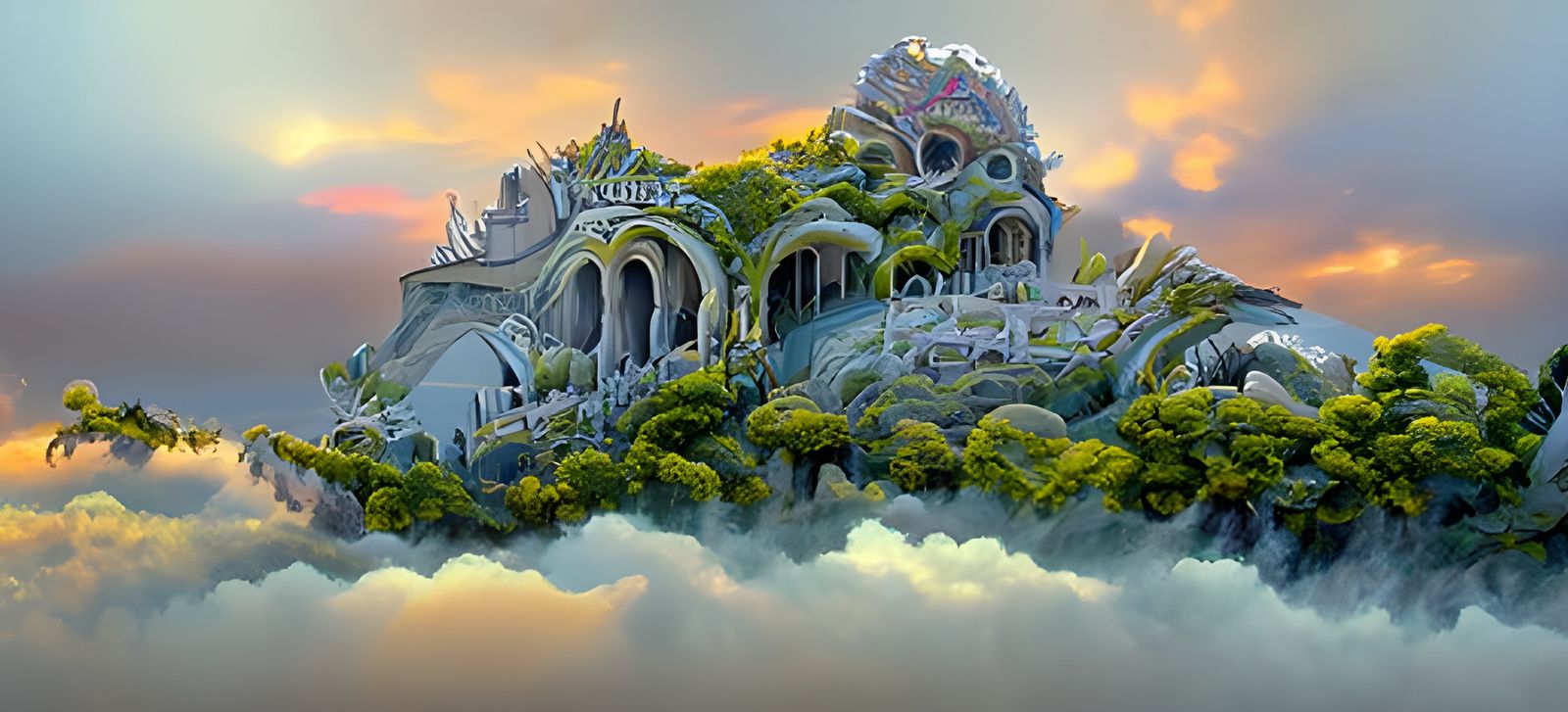 Overgrown City: Psychedelic Fantasy Castle at Dawn