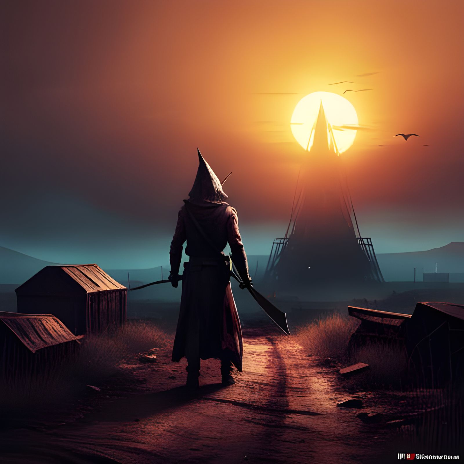 Pyramid Head in Apocalyptic Landscape