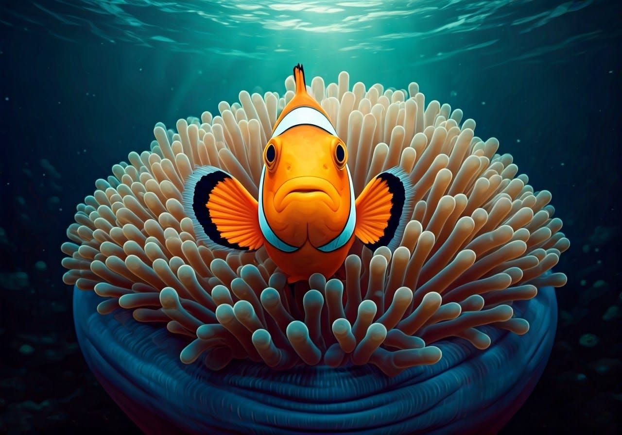 Clownfish in Anemone: Hyper-Realistic Digital Art