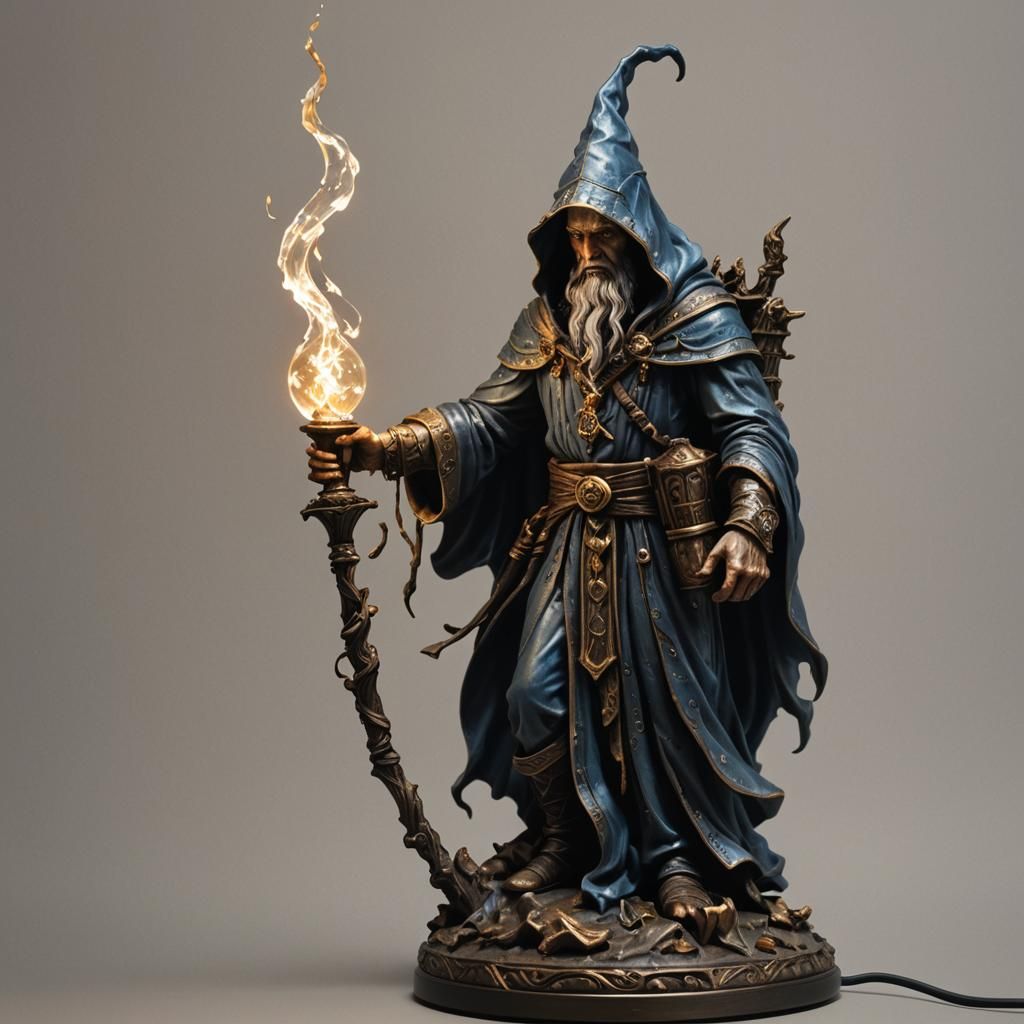 Fantasy Sorcerer Figurine Table Lamp in Splash Art Style