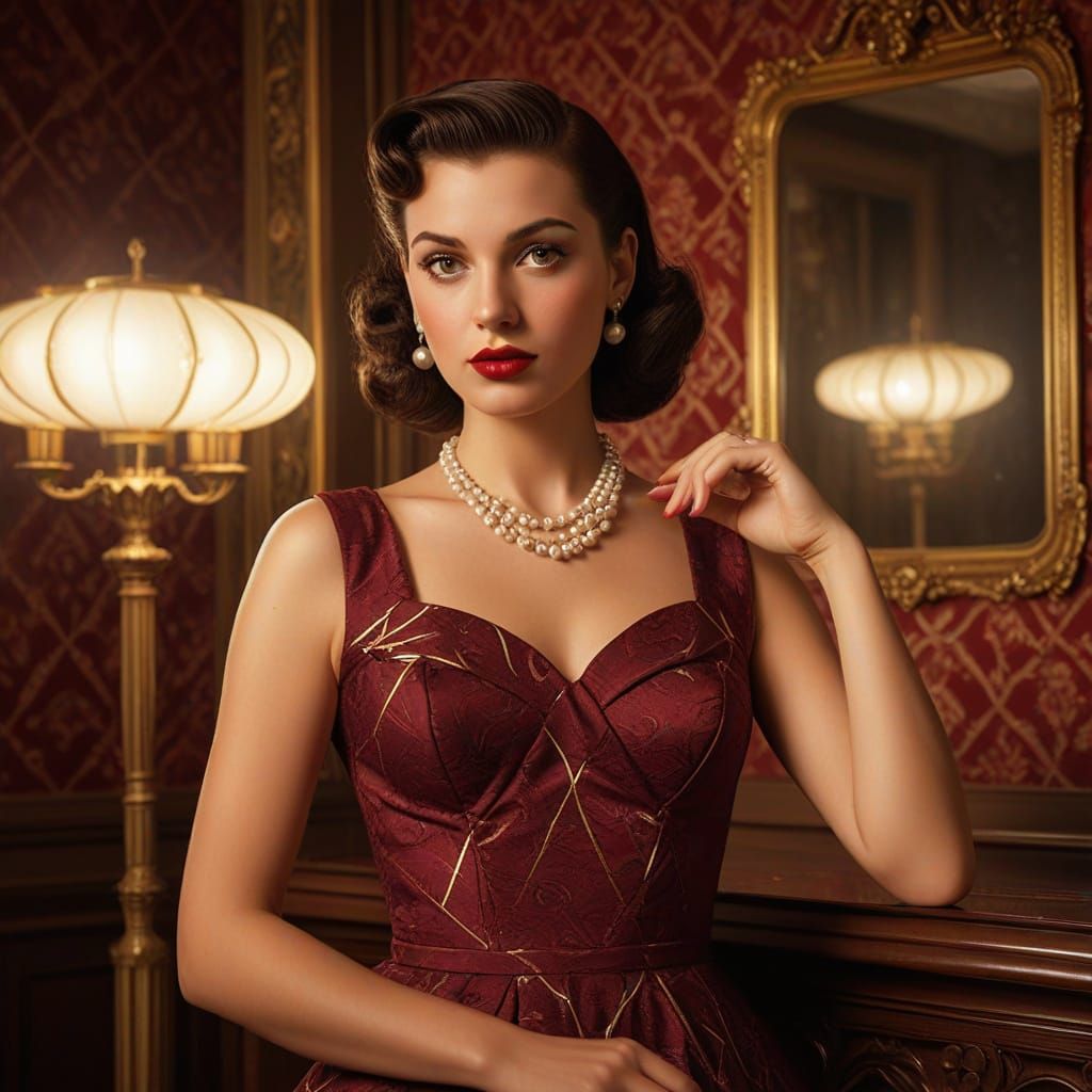 Vintage Pin-Up Woman in Digital Art