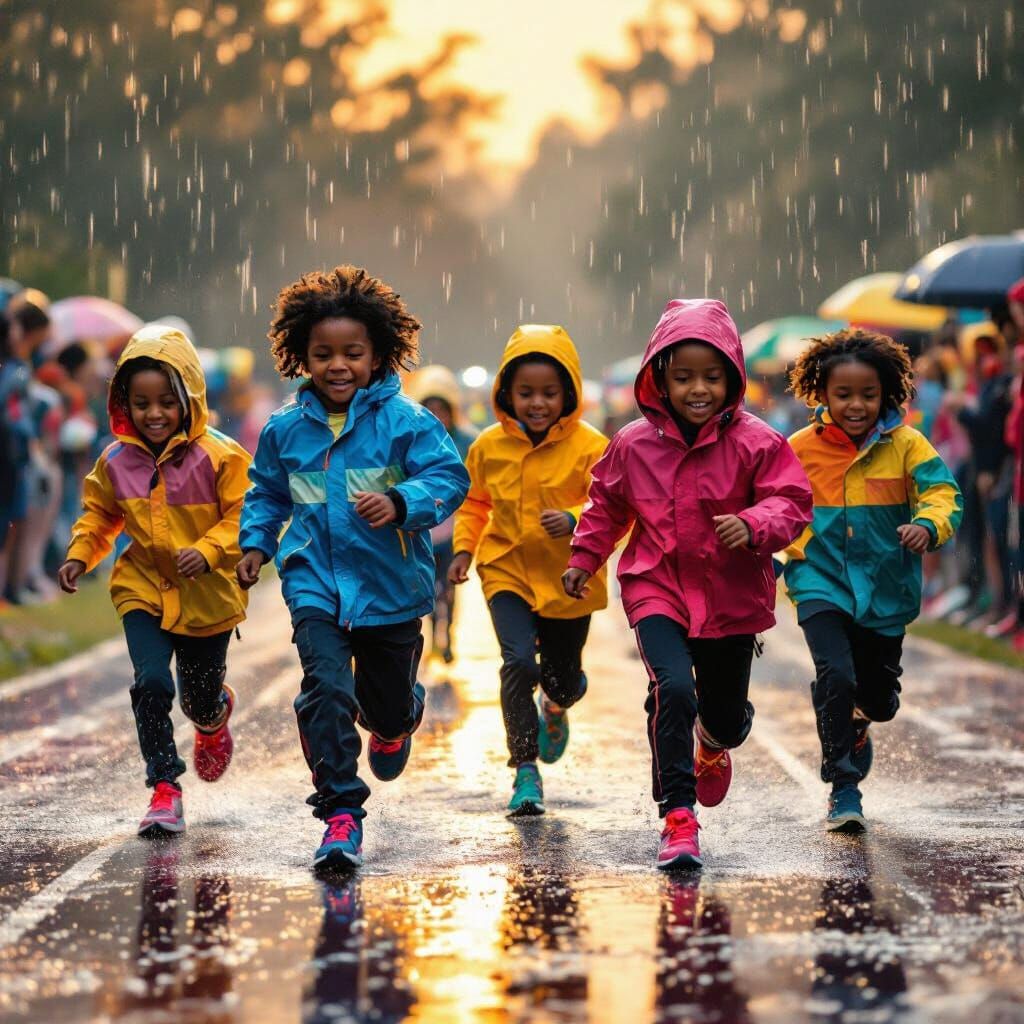 Children's Rainy Race Inspired by Modern Portraiture