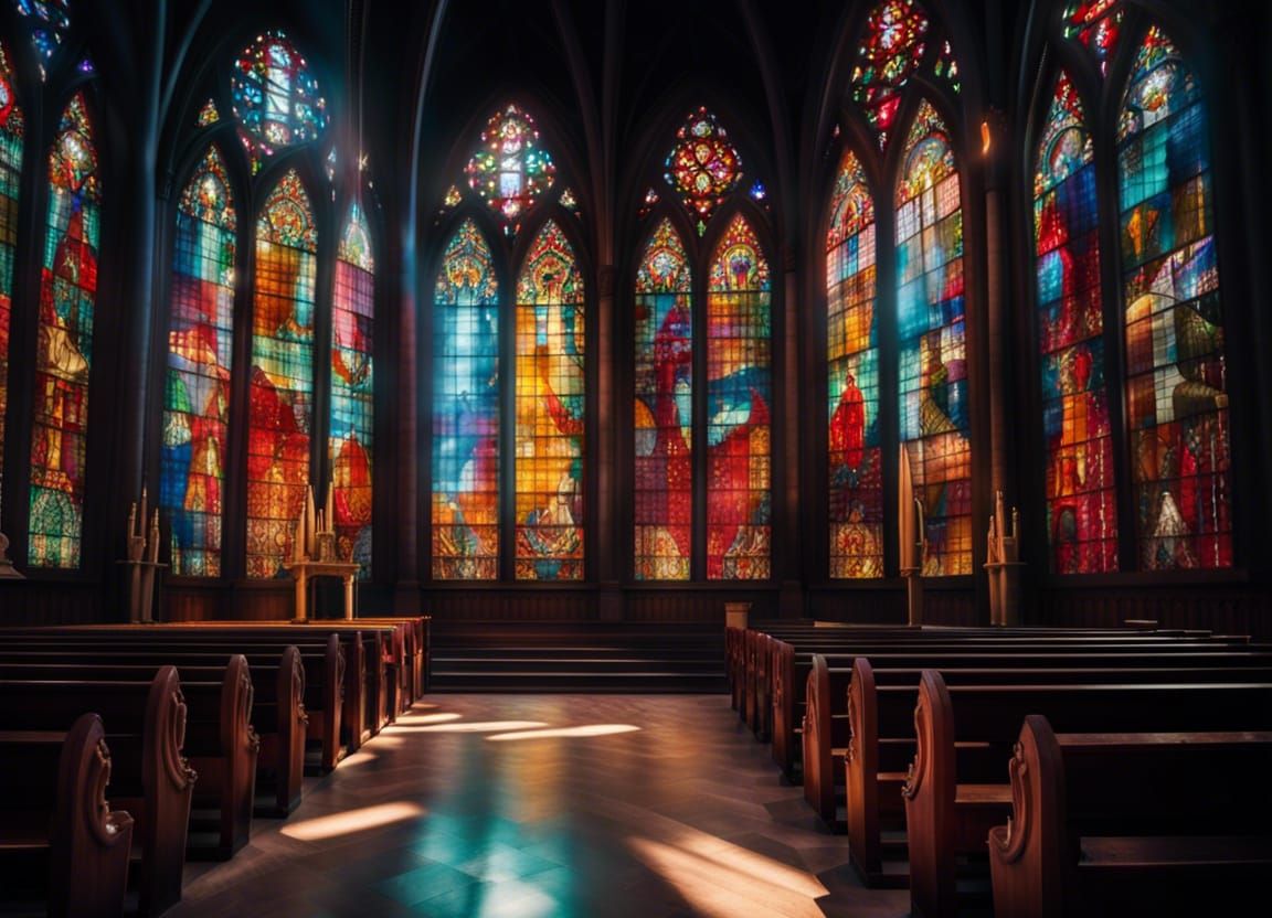 Gothic Church Interior with Stained Glass in 8K