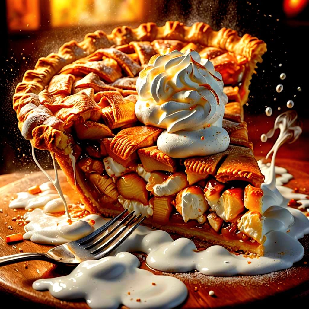 Hyperrealistic Apple Pie and Cream Still Life