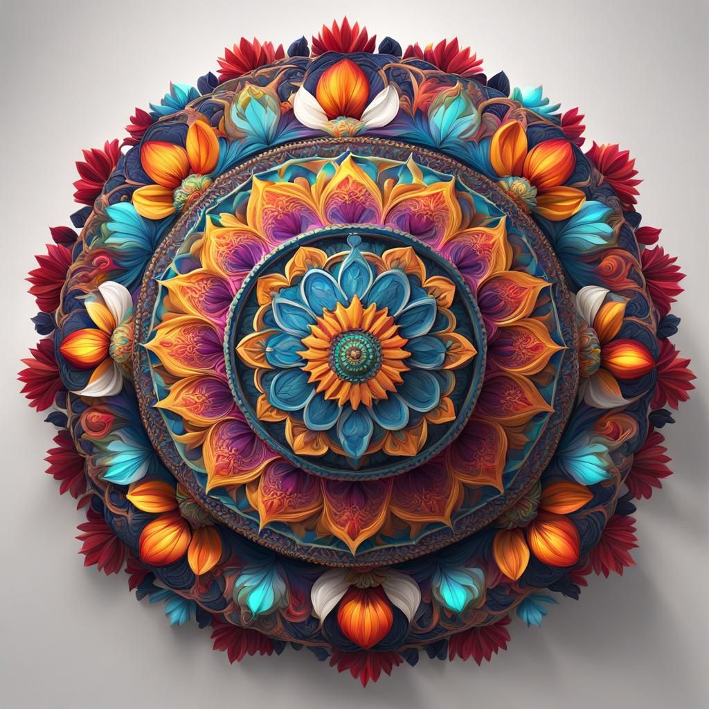 Colorful Floral Mandala on White Background