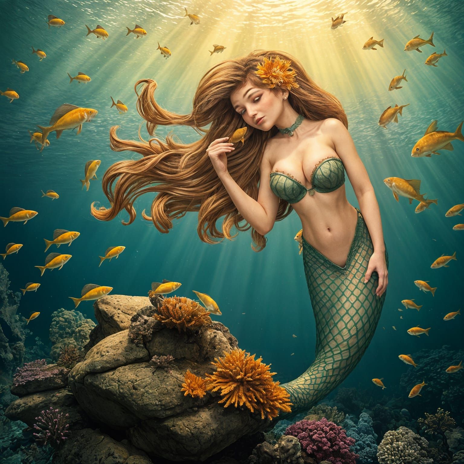 Enchanting Mermaid in Lovelike Embrace