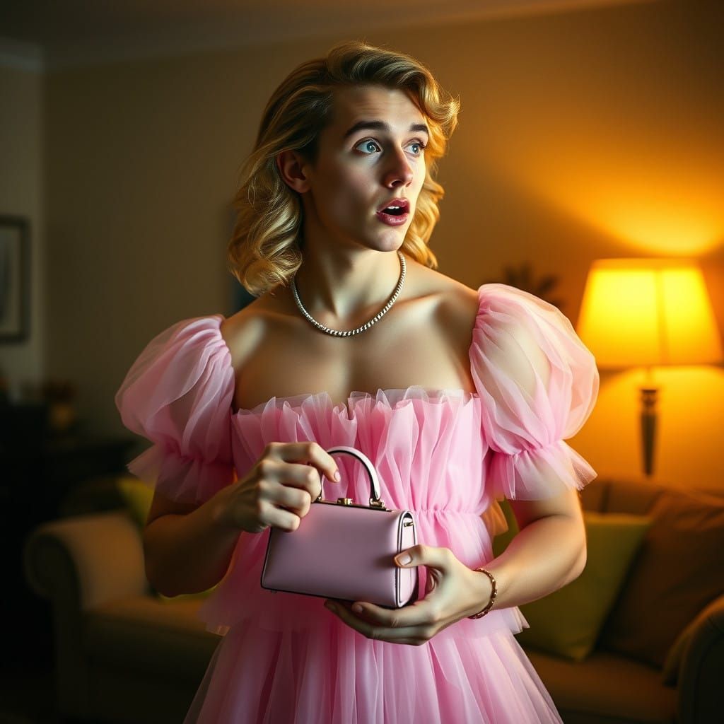 Dapper Gentleman in Pastel Pink Prom Dress