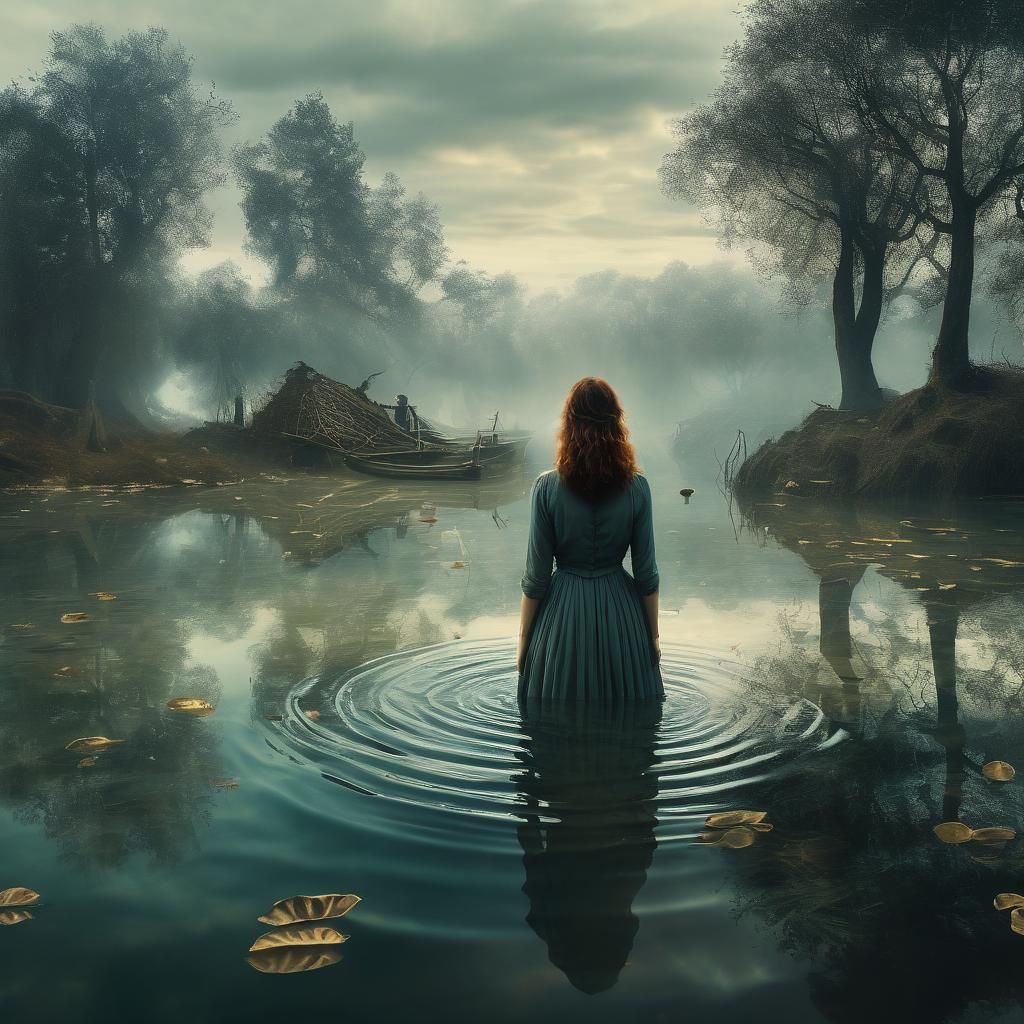 Surreal Dreamscape of Woman with Village Memories