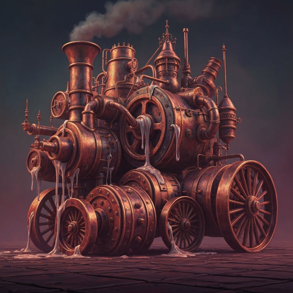Melting Steampunk Engine in Surreal Matte Painting Style