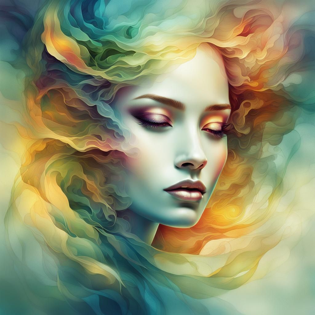 Ethereal Woman's Face in Abstract Stained Glass Style