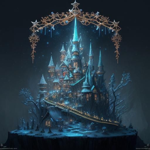 Bioluminescent Christmas Wonderland: Detailed Matte Painting