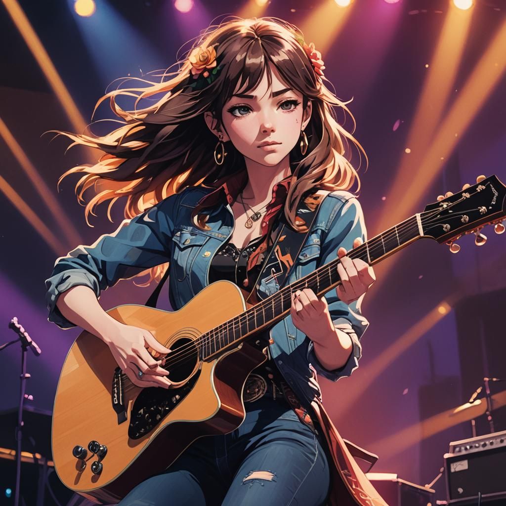 Anime Portrait of Country Rock Princess on Stage