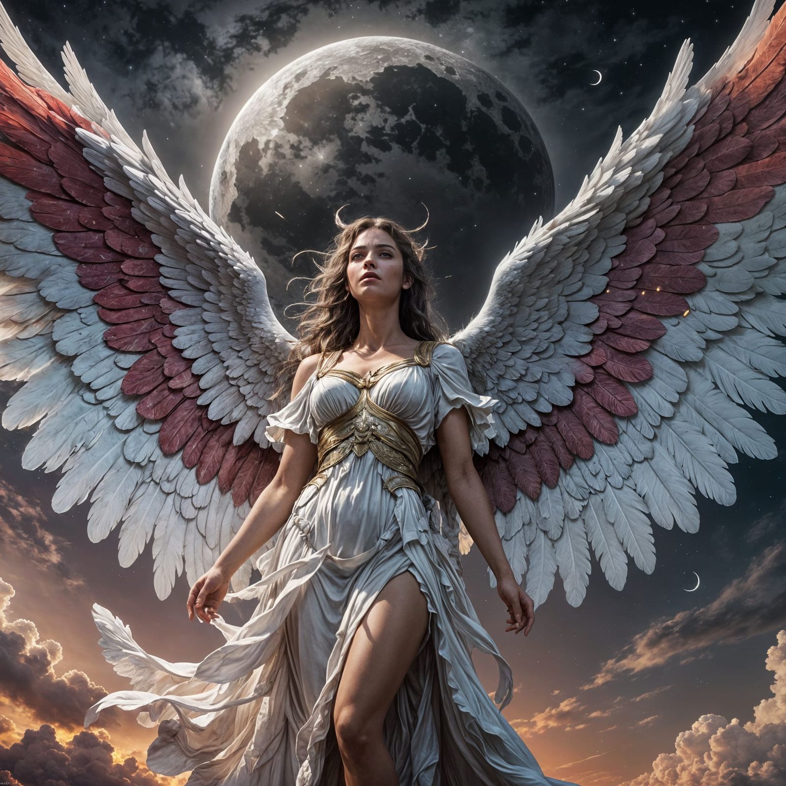 Hyperrealistic Angel with Starry Sky Background