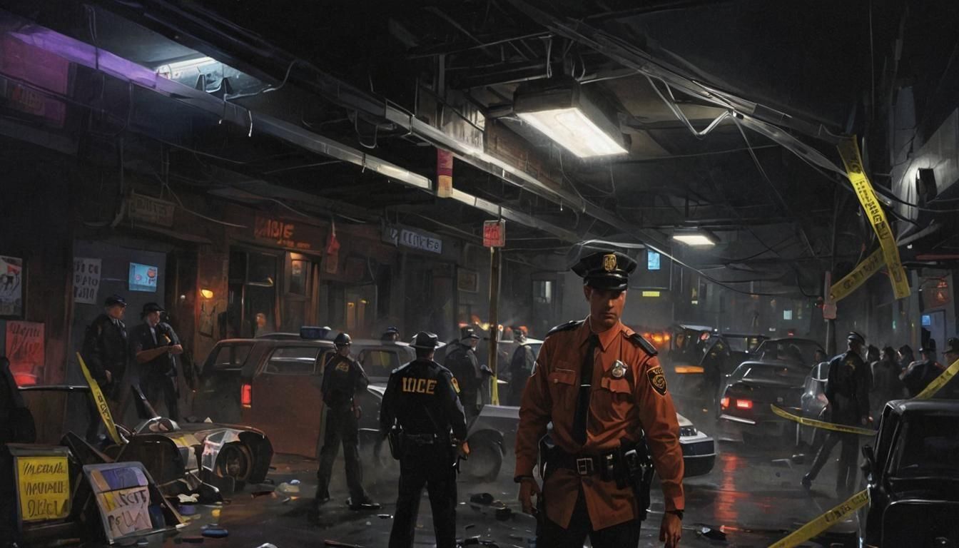 Noir Crime Scene at Nightclub with Neon Sign