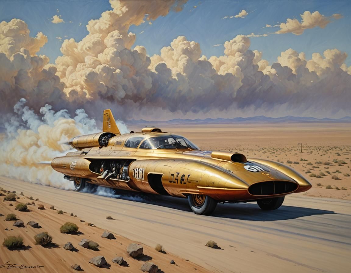 Jet-Powered Land Speed Car as Oil Painting
