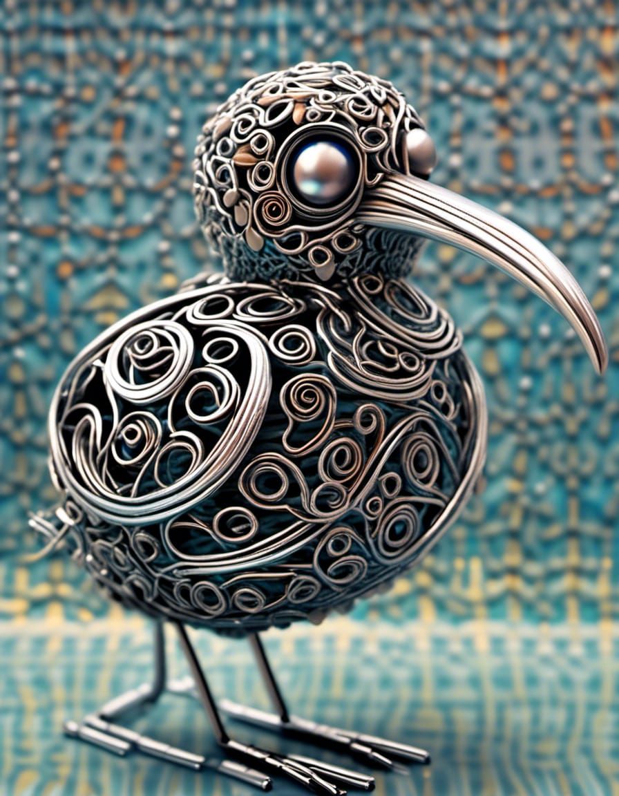 Cyborg Stork Silver Metal Filigree Sculpture