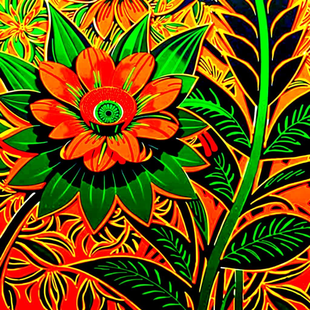 Vibrant Tropical Floral Masterpiece in Art Nouveau Style