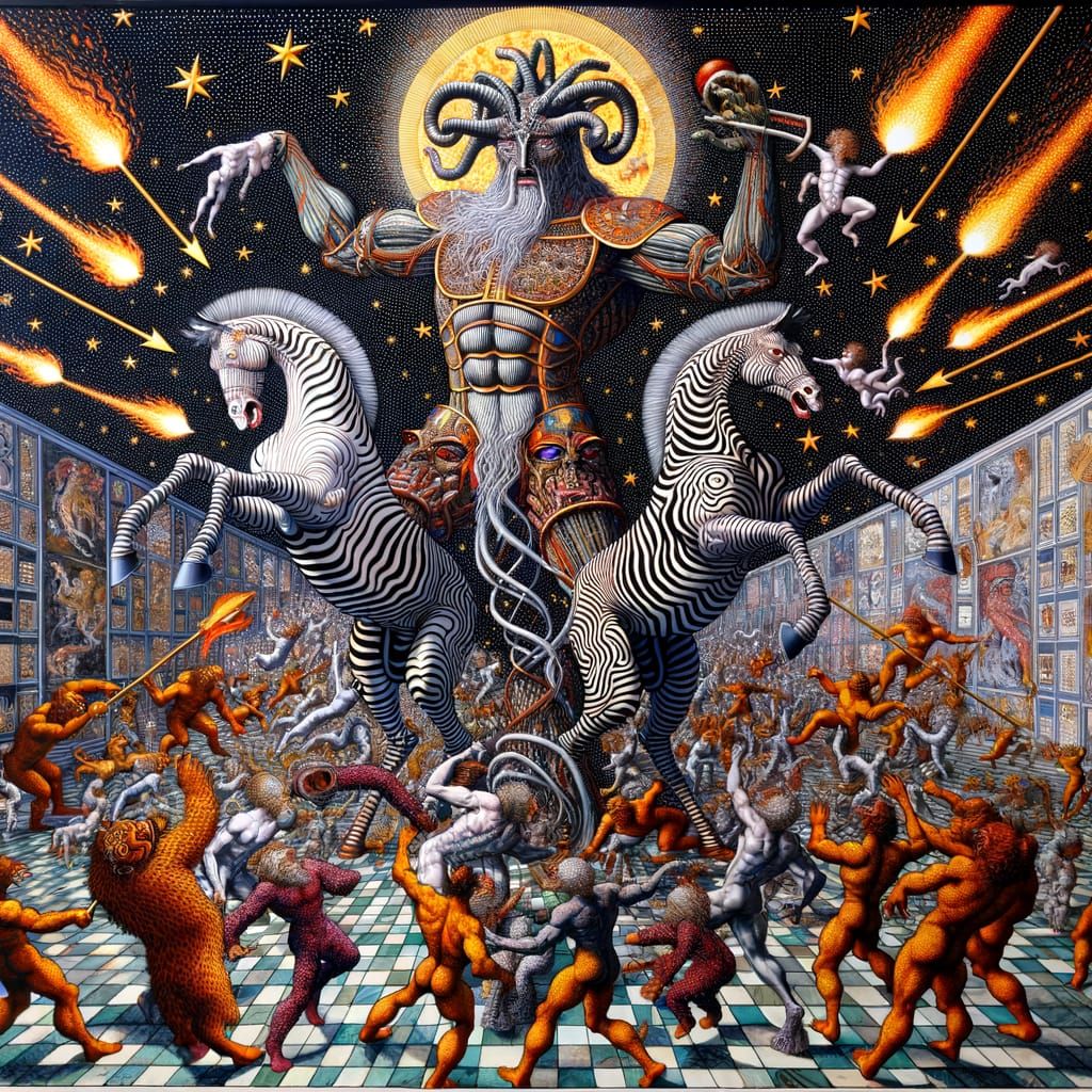 Celestial Horse Deities Dance Under Fiery Arrows