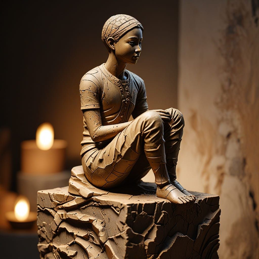 Ceramic Clay Figure Sculpture in Earthy Tones