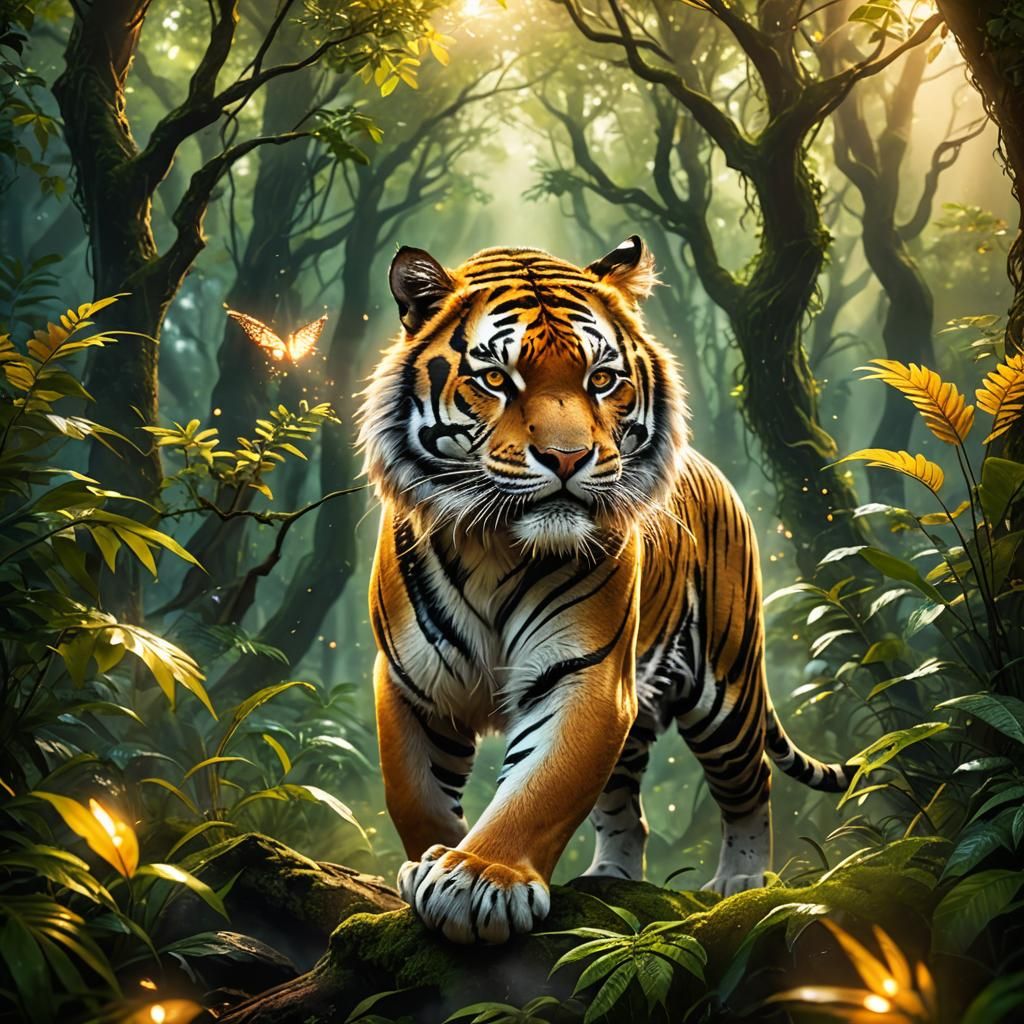 Mystical Elemental Tiger in Anime Style