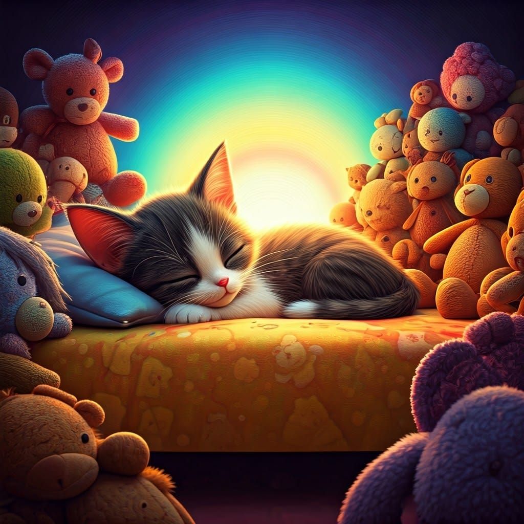 Whimsical Kitty in a Rainbow Dream World