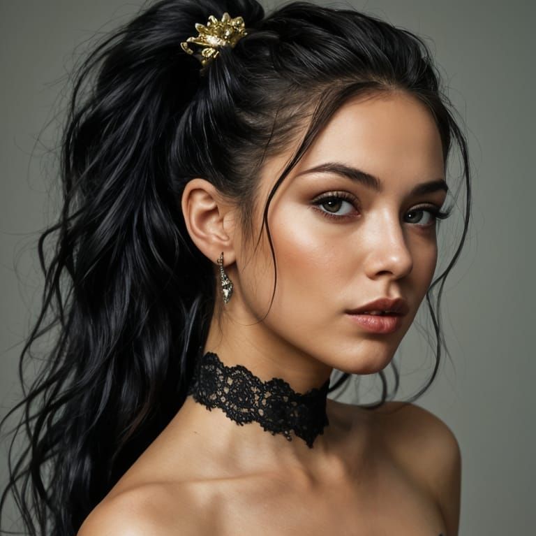 Gorgeous Woman with Blue Eyes and Golden Jewelry