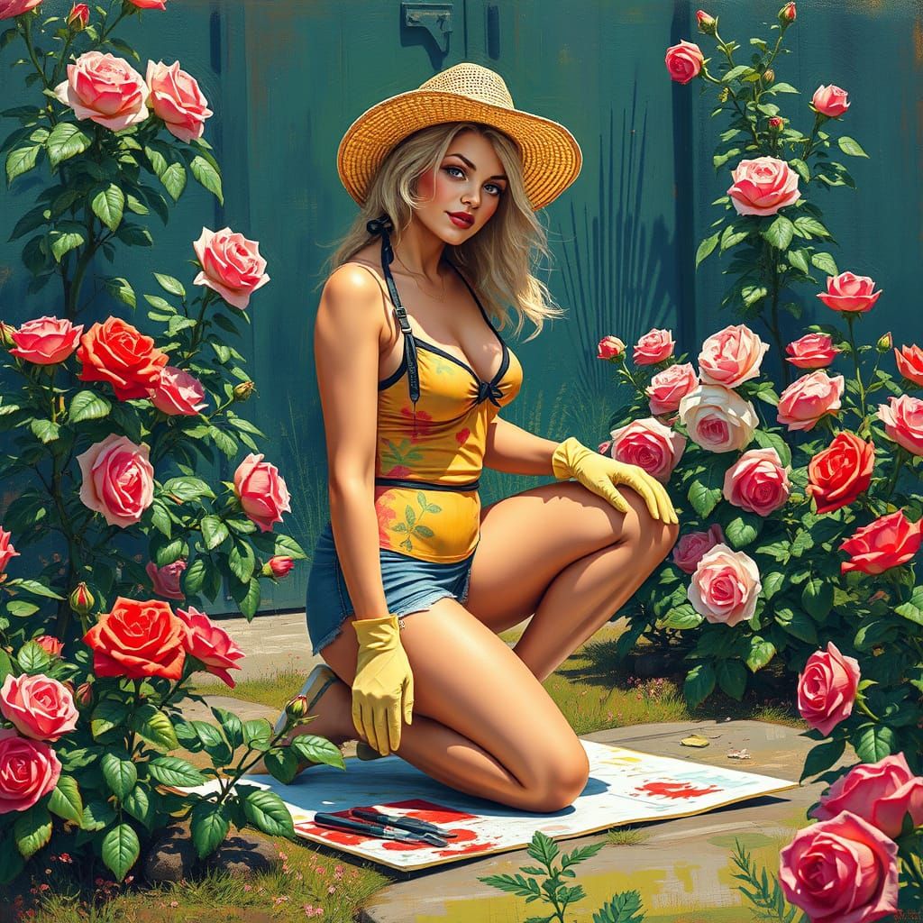 Vintage Gardener in Graffiti Art Style