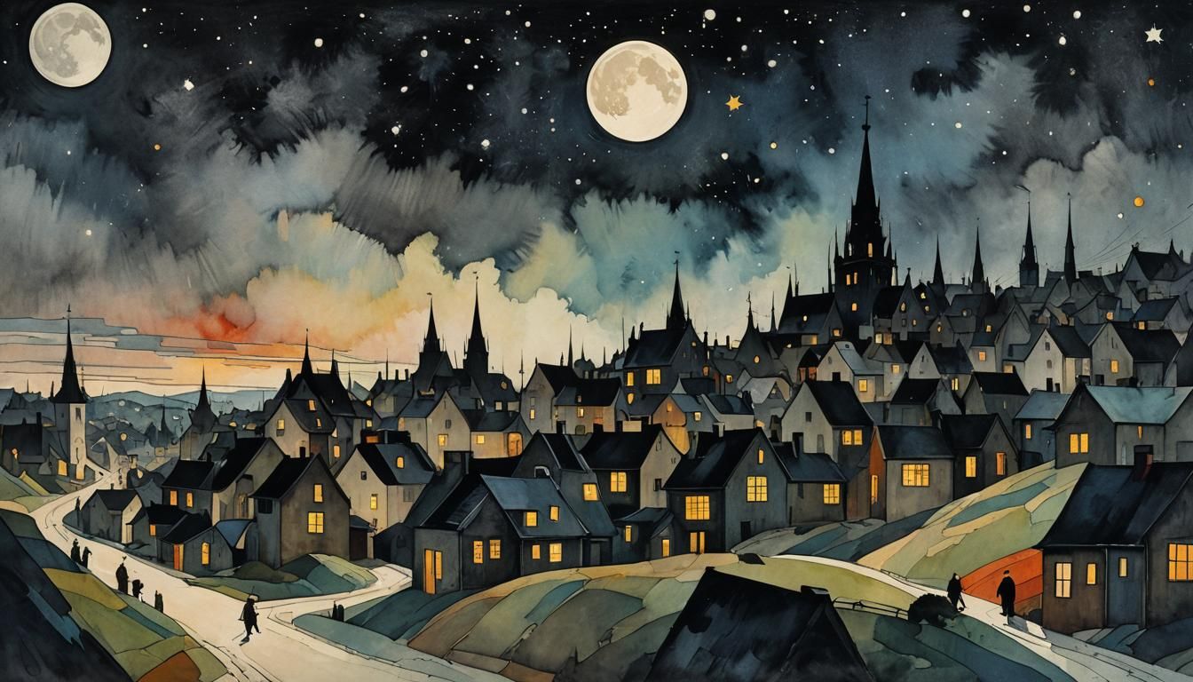 Radiant Moon and Stars in Suprematist Style