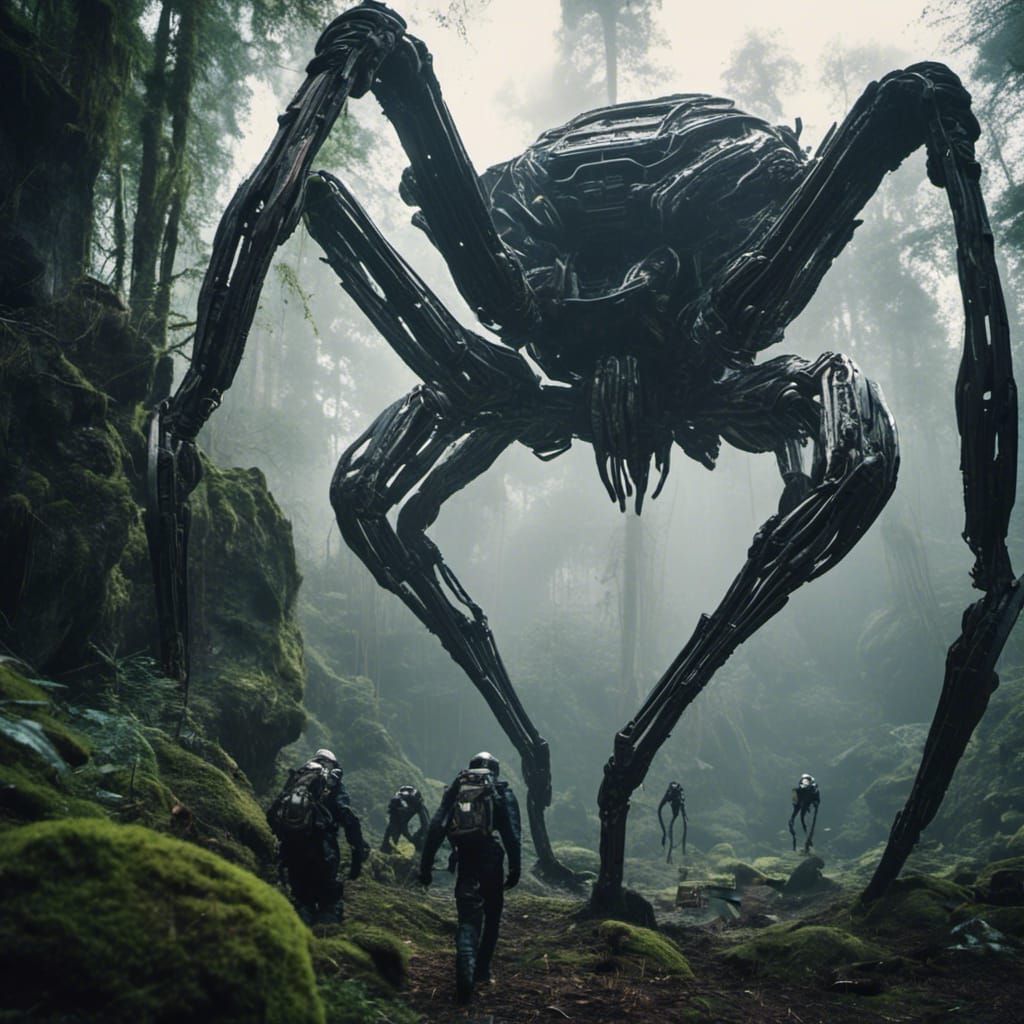 Futuristic Spider Assassin Mech in Biopunk Style