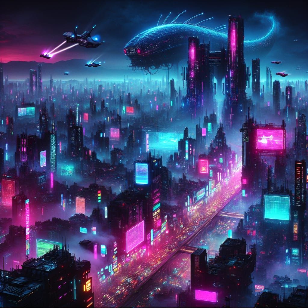 Cyberpunk Cityscape of the Future in Neon Colors