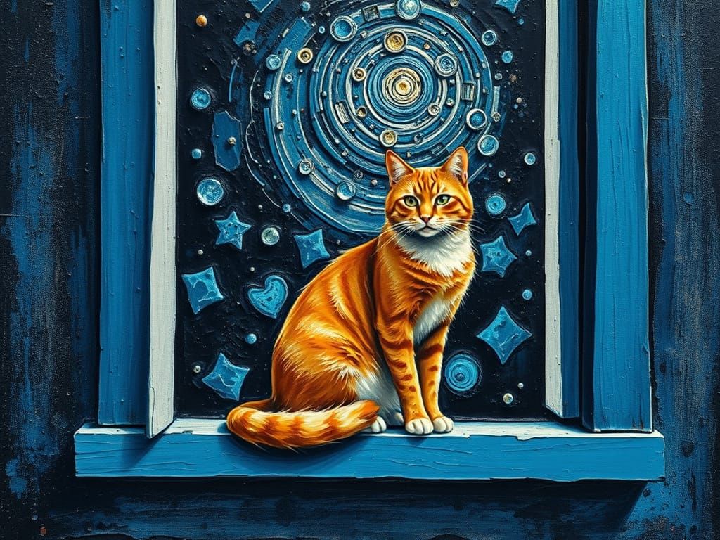 Ginger Cat Silhouetted Against Dark Prismatic Light