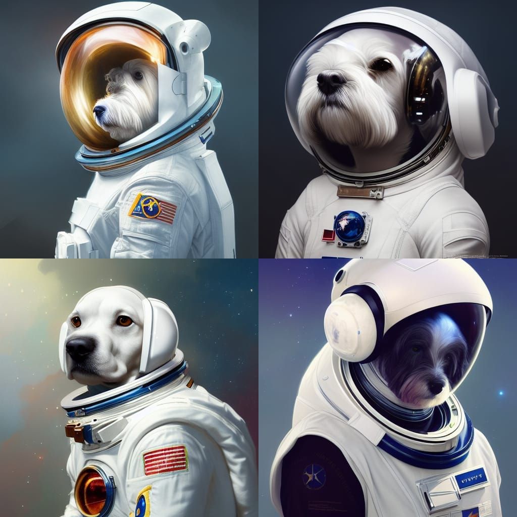 Maltese Dog Astronaut Portrait in Hyperdetailed Style