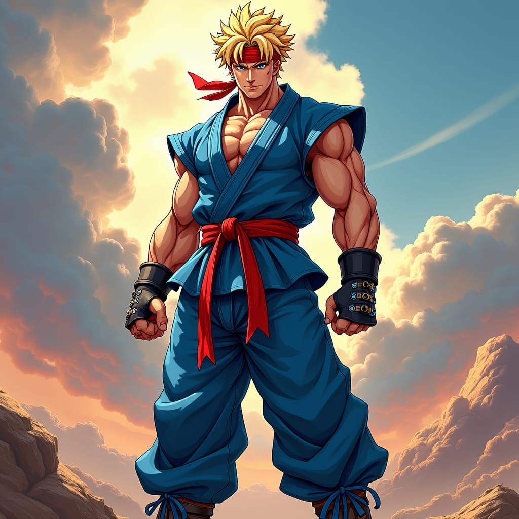 Muscular Warrior in Classic Anime Style