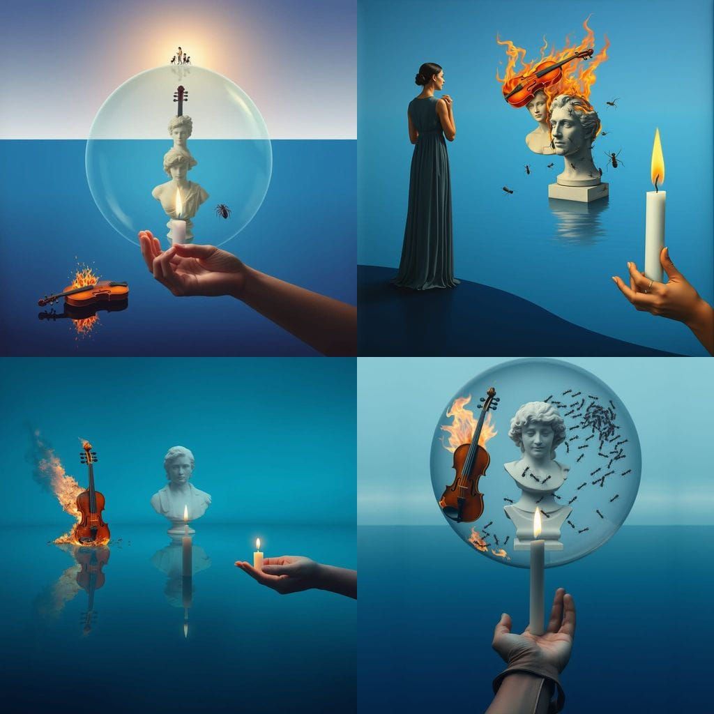 Surreal Seascape with Floating Objects