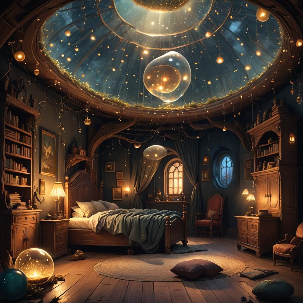 Enchanted Child's Room in Magical Bubble, Fantasy Art