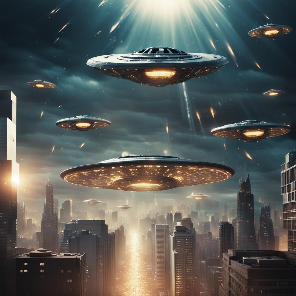 Cinematic UFO Invasion of Cityscape