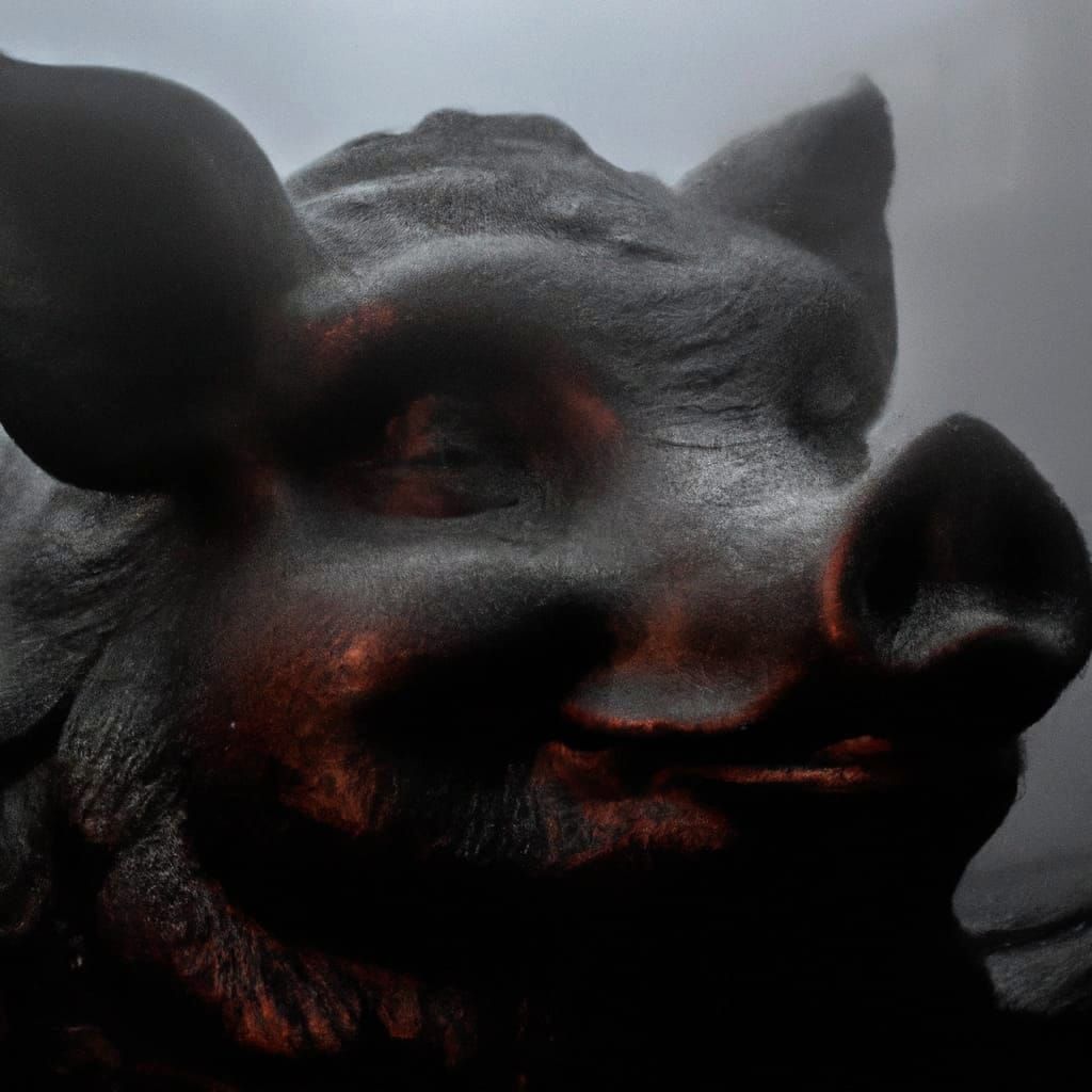 Mysterious Gargoyle Pig in Horror Mist