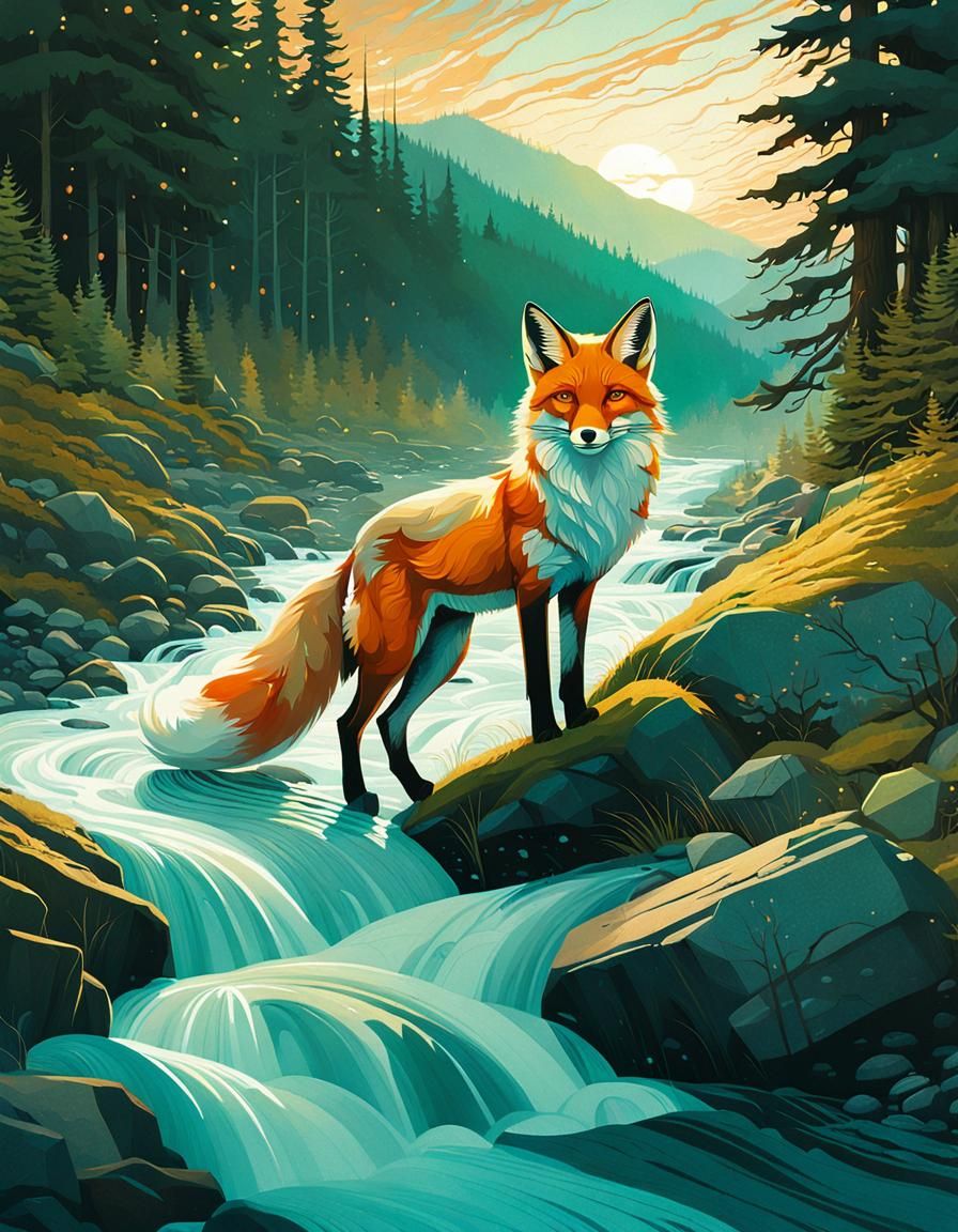 Ethereal White Fox in British Columbia Forest