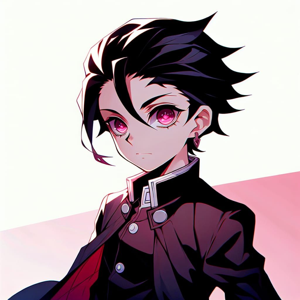 Anime Boy with Pink Eyes in Cel-Shaded Style