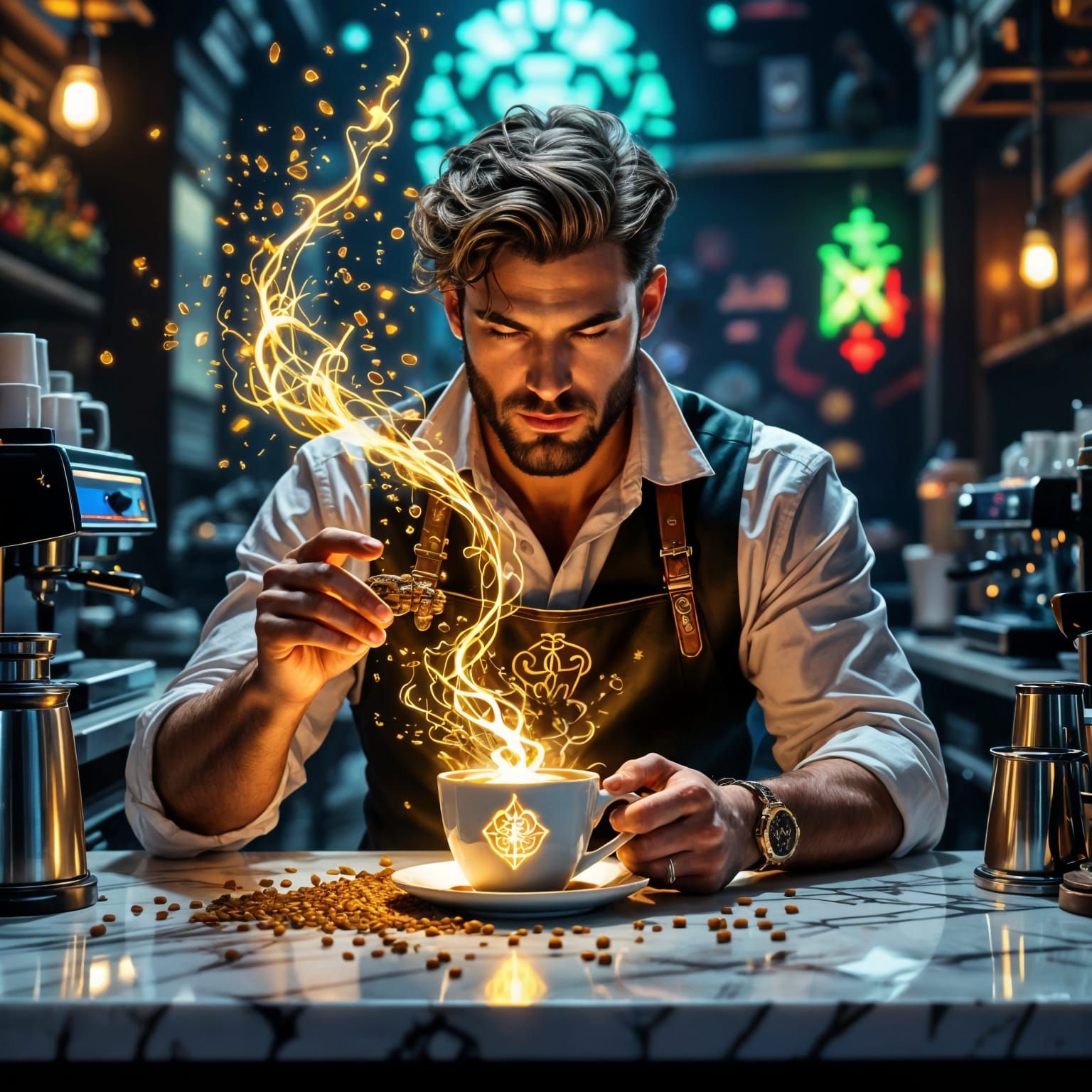 Supernatural Barista Summons Golden Beans Mid-Air