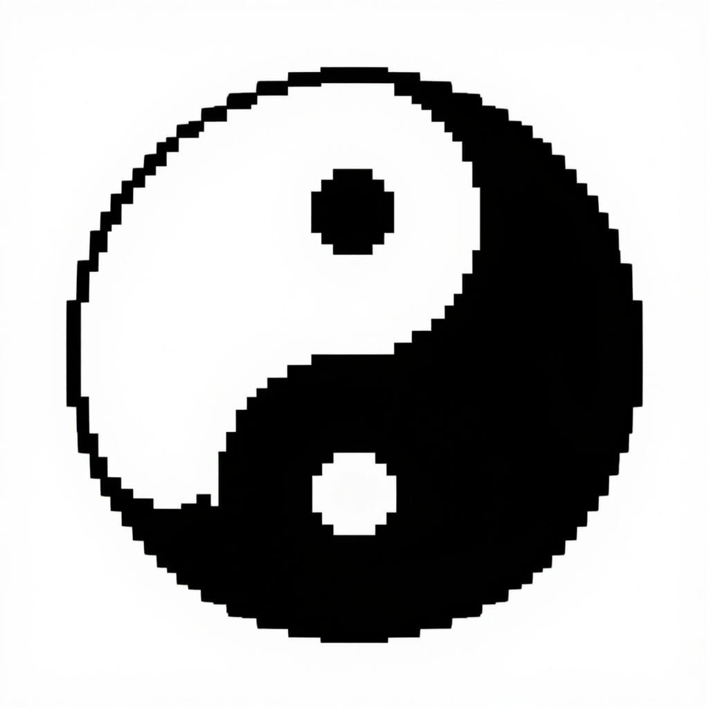 Pixelated Yin Yang Symbol in Black and White