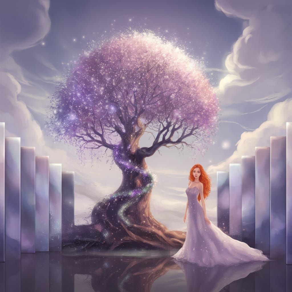 Surreal Tree Goddess in a Celestial Forest