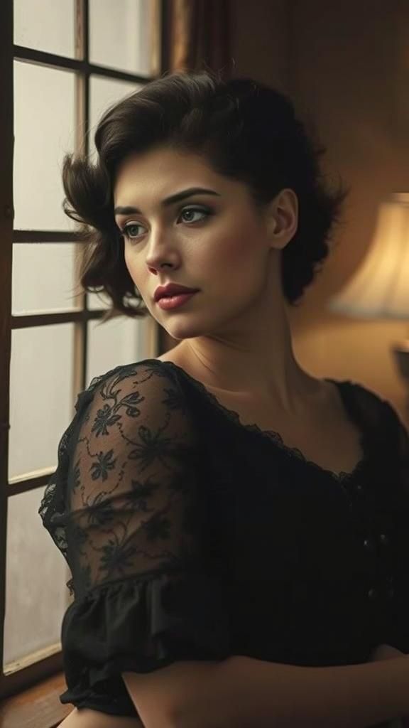 Dreamy Woman in Film Noir Style Portrait