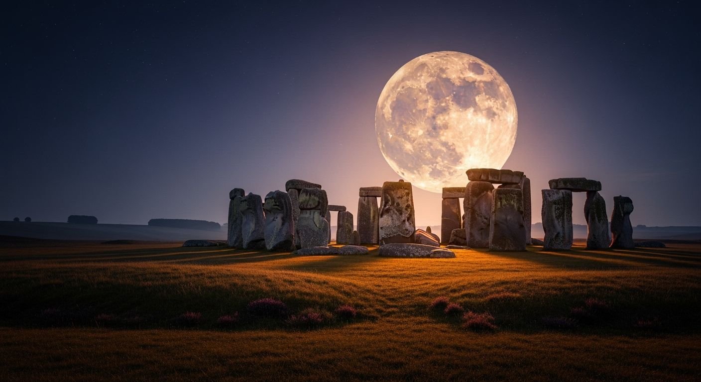 Full Sturgeon Moon Rising Over Stonehenge