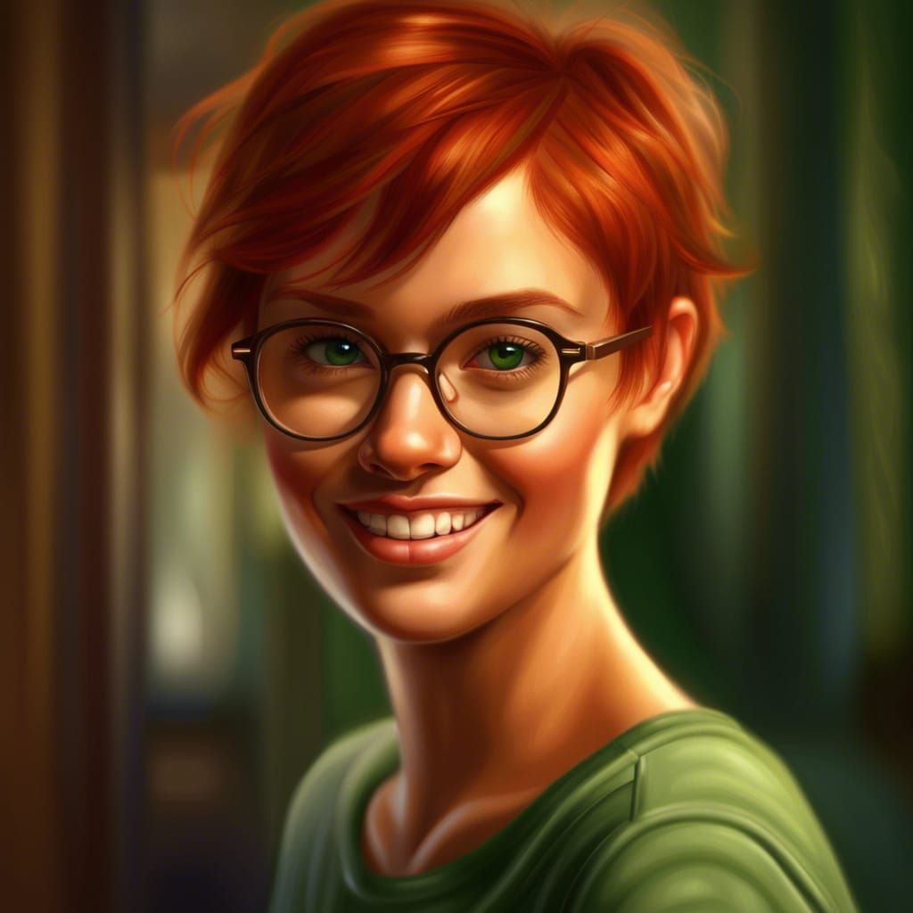 Smiling Redhead Girl Portrait in Hyperrealistic Style