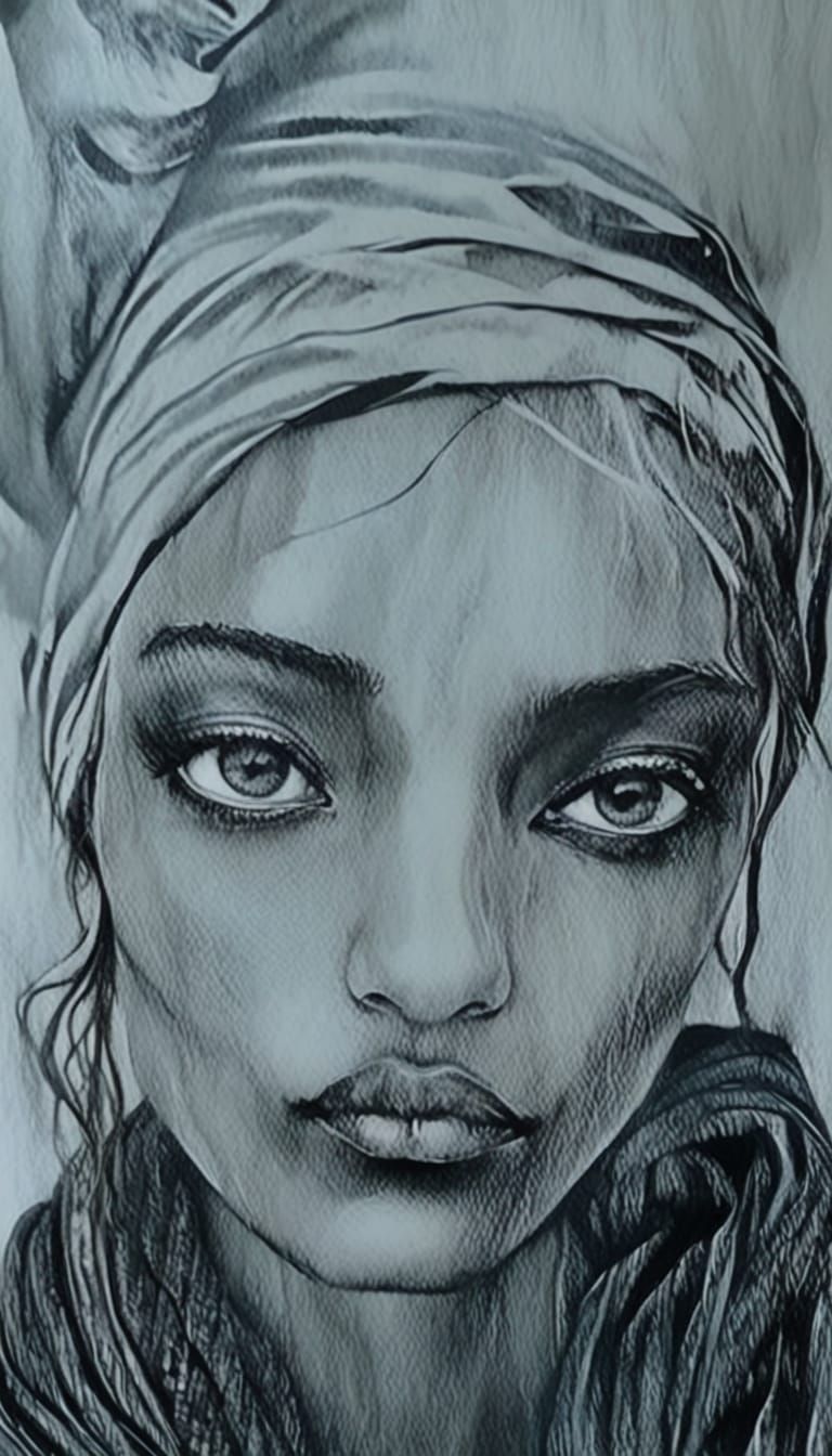 Gothgirl Portrait in High Contrast Impasto Style