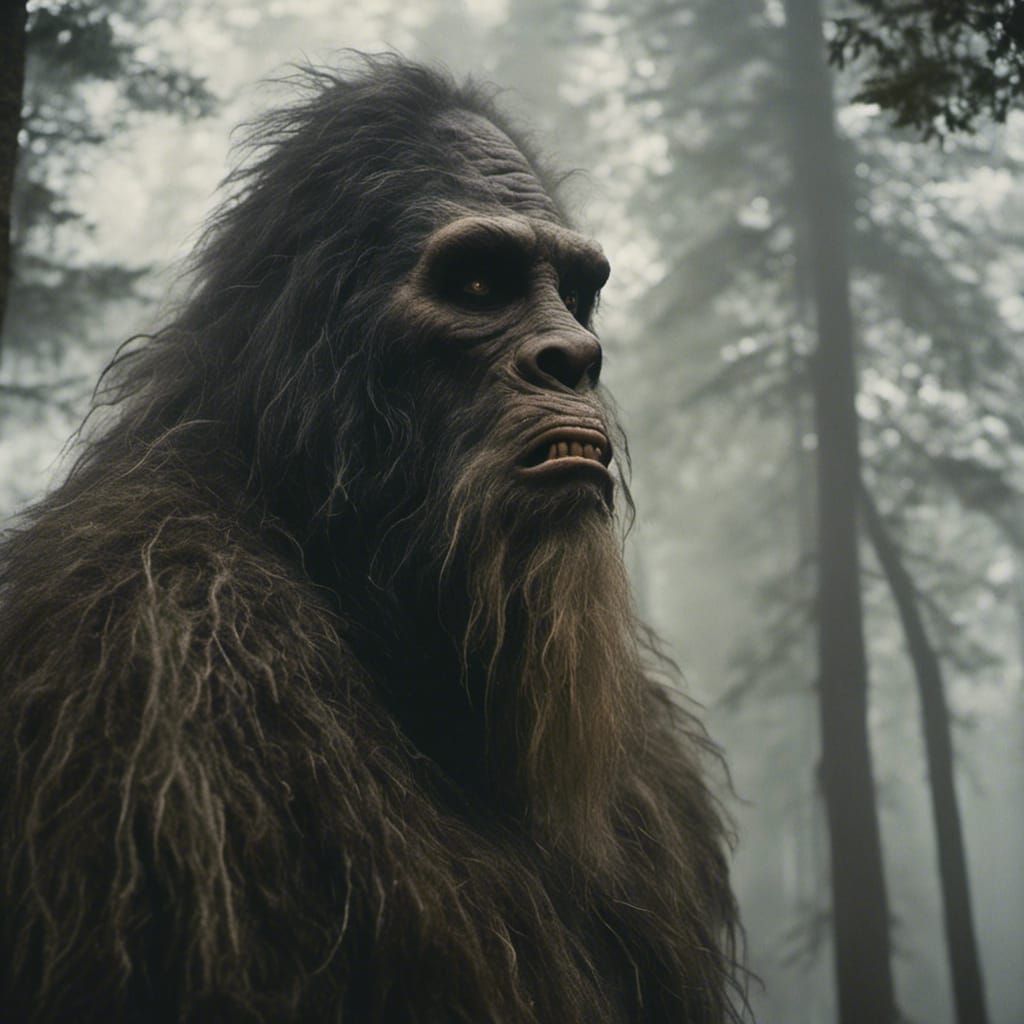 Mysterious Creature in Misty Forest: Cinematic Film Still