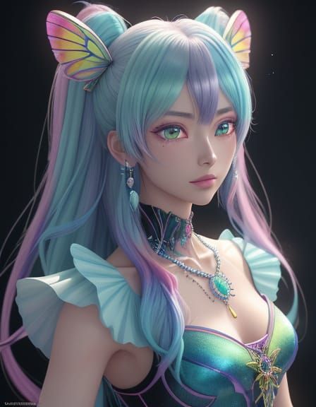 Luxurious Iridescent Butterfly Necklace in Anime Style