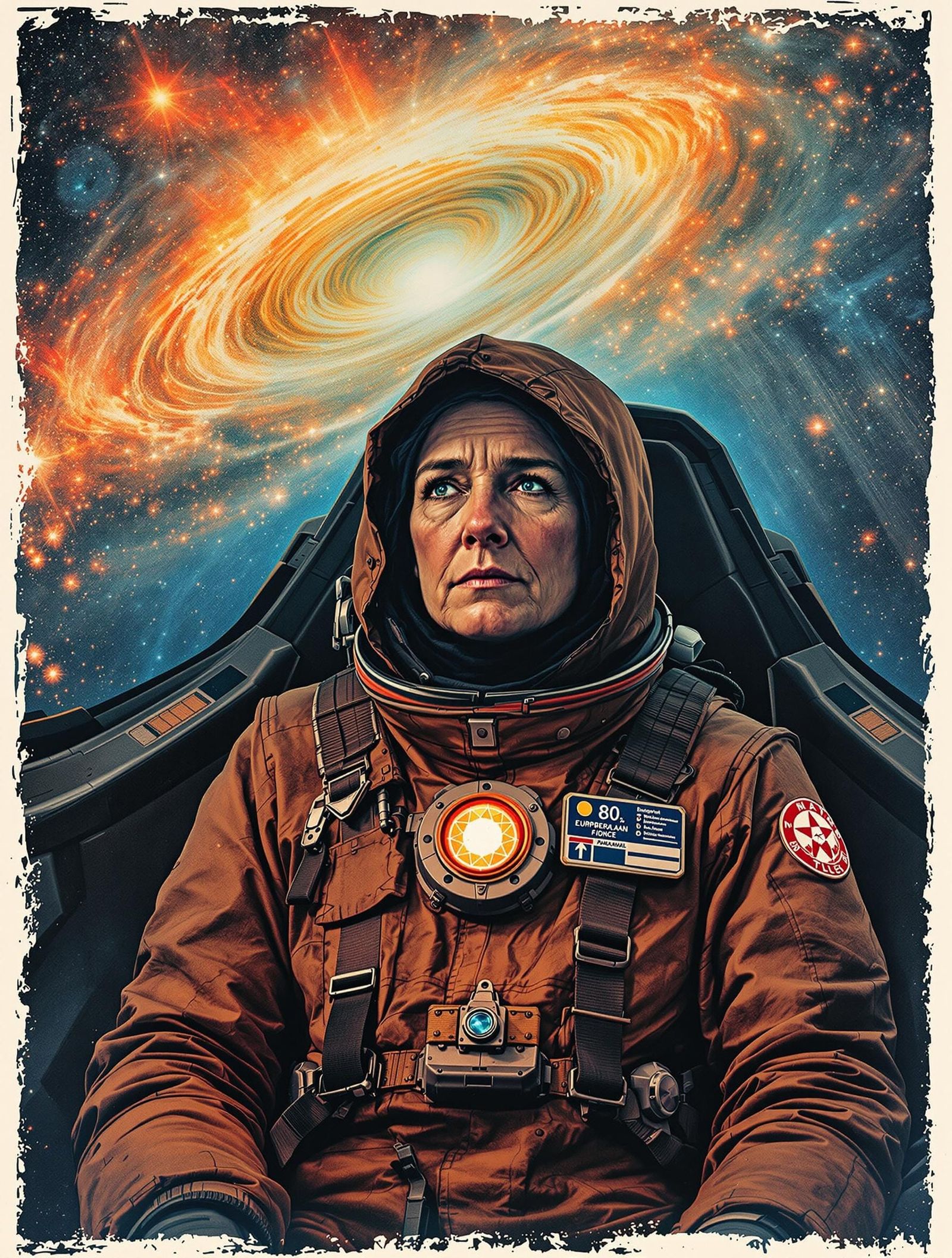 Cyberpunk Pilot Contemplates Supernova in Hand-Tinted Cyanot...