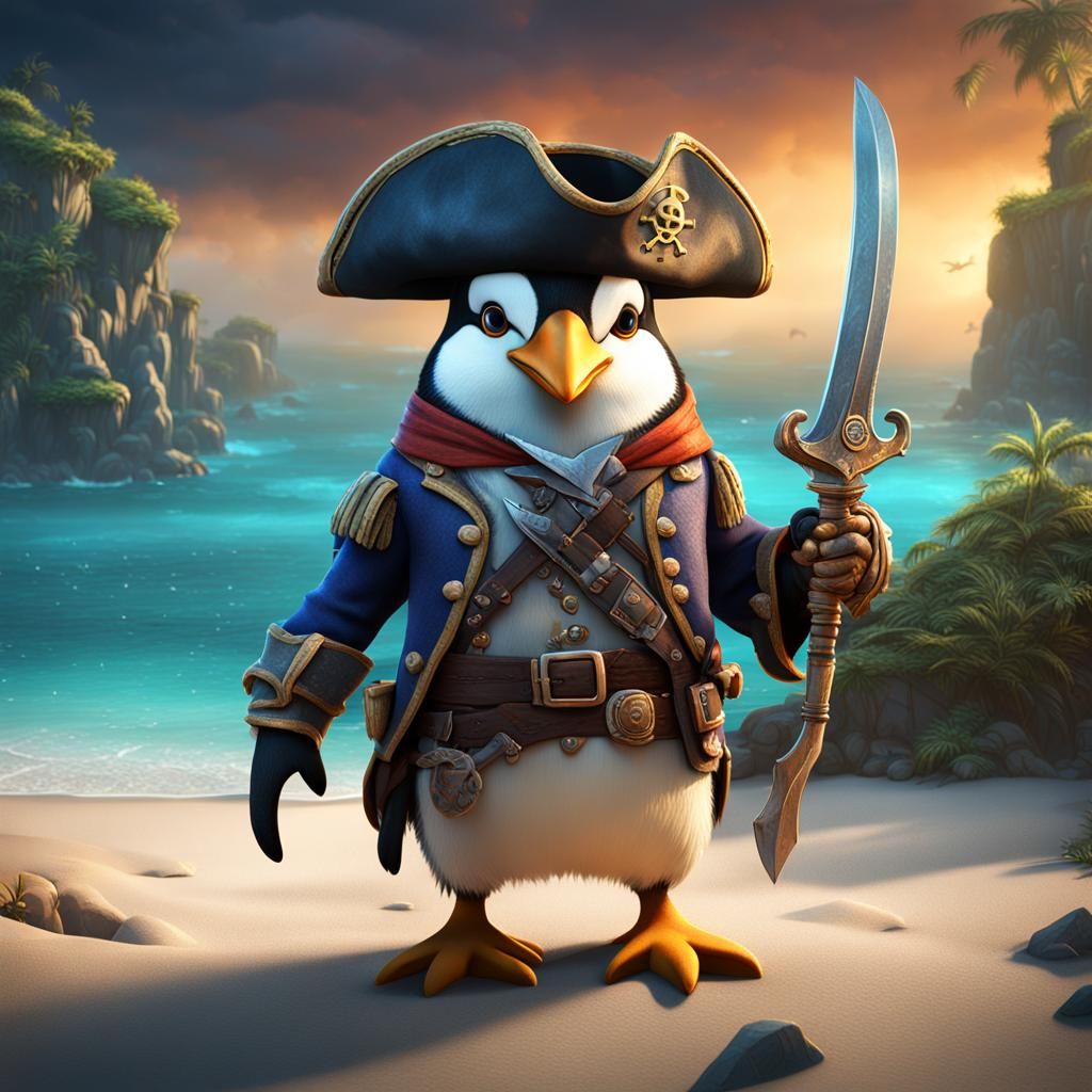 Pirate Penguin Fantasy Concept Art in 8K